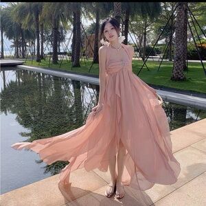 Elegant Pink Chiffon Dress